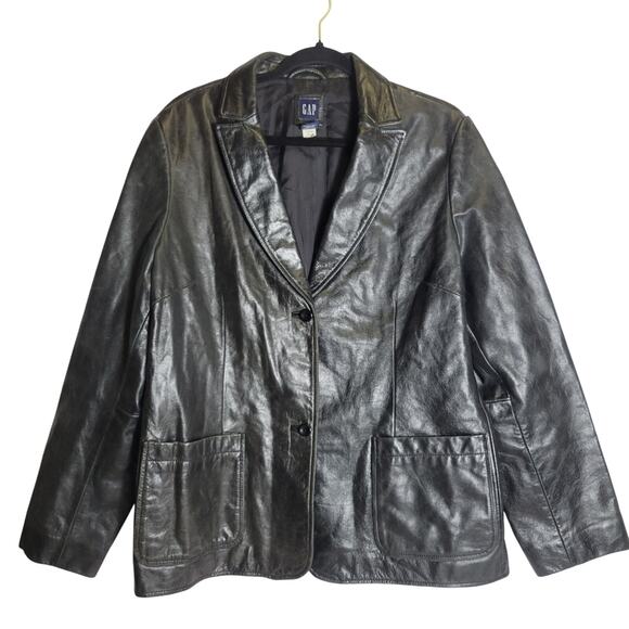 Gap Jackets & Blazers - Vintage GAP Leather Jacket Women's XL Black Genuine Y2K 00s Casual